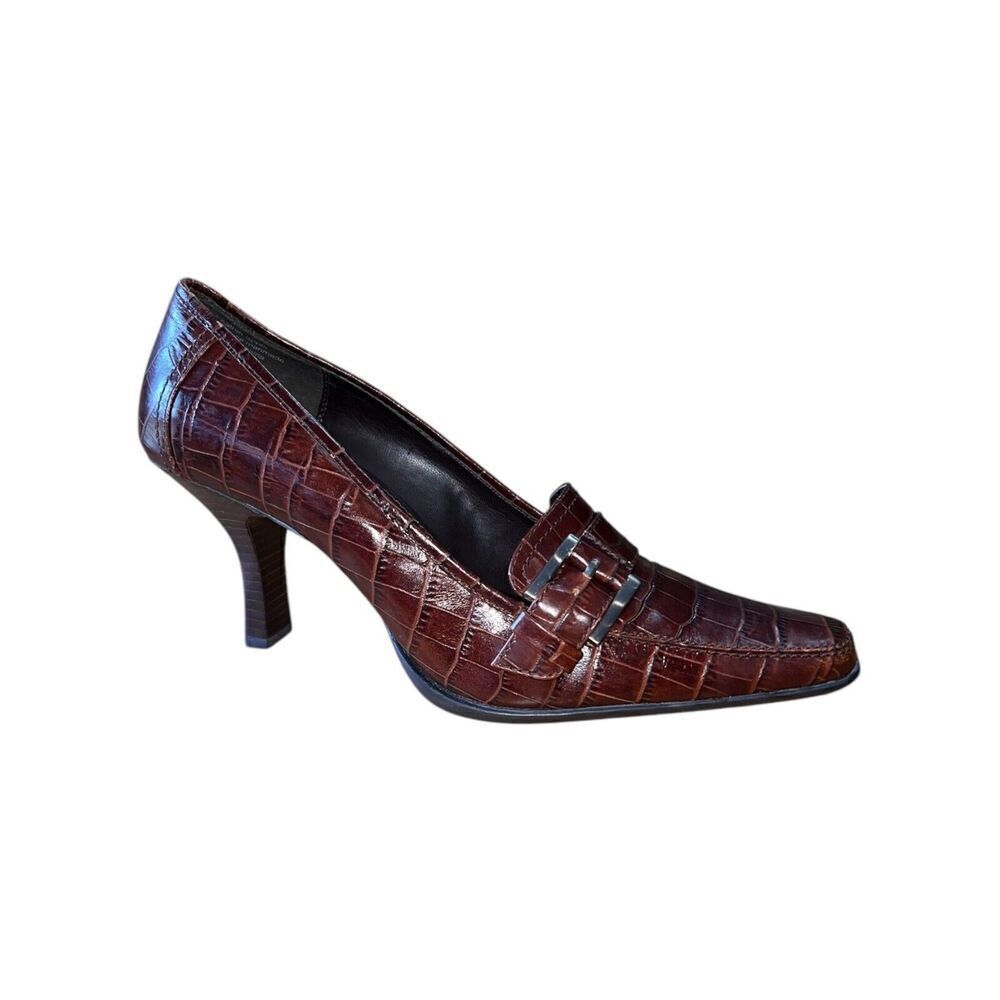 Alfani Step N Flex Brown Leather Square Toe Loafer Style Heel Women's Sz 10M NEW
